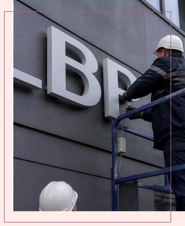 Изготовление и монтаж наружных букв на подложке в Вичуге